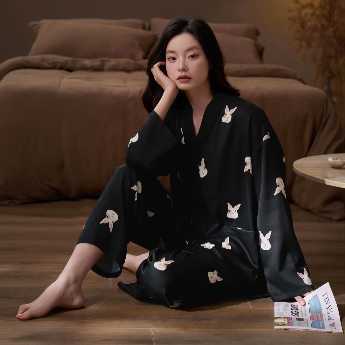 Пижама Jeep KA21013 Double Long Kimono Ожерелье-чокер Черный Женские Пижамные комплекты - изображение 2