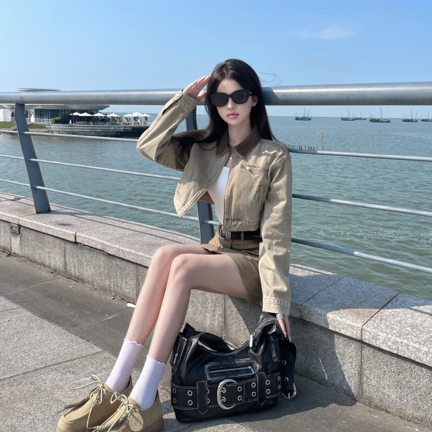 CHUU FW24 Cropped Coat Women's Yellow Brown CHUU FW24 Укороченное пальто женское желтый коричневый - изображение 3