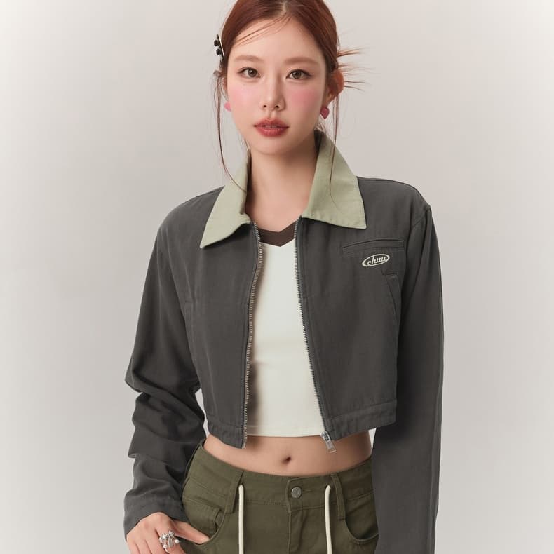 CHUU Cropped Jacket Женская Черная Серый - изображение 4