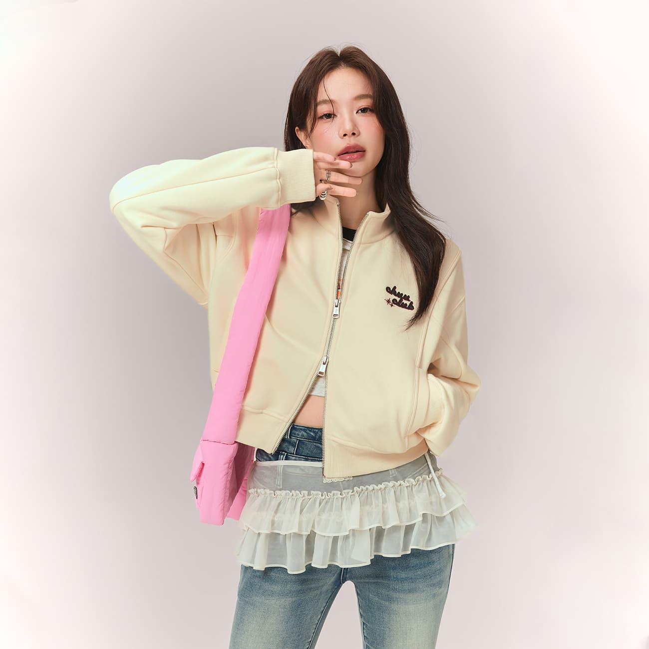 CHUU Cropped Coat Women's White Apricot CHUU Укороченное пальто Женское Белый Абрикос - изображение 3