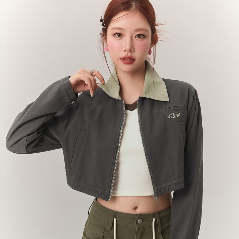 CHUU Cropped Jacket Женская Черная Серый - изображение 3