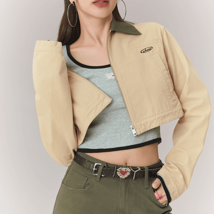 CHUU Khaki Женское короткое пальто - изображение 4