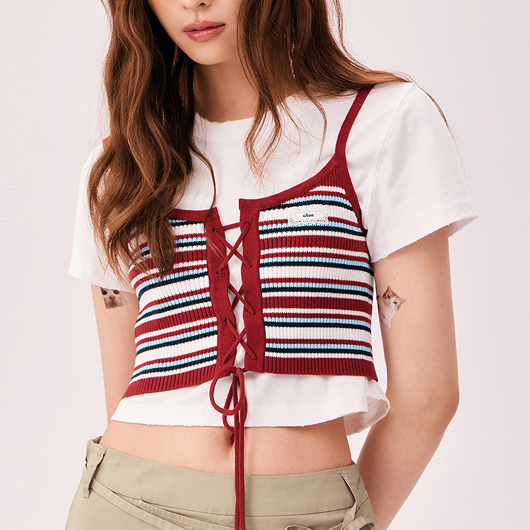 CHUU Red Stripes Women's Vest CHUU Красные Полосы Женские Жилеты - изображение 4