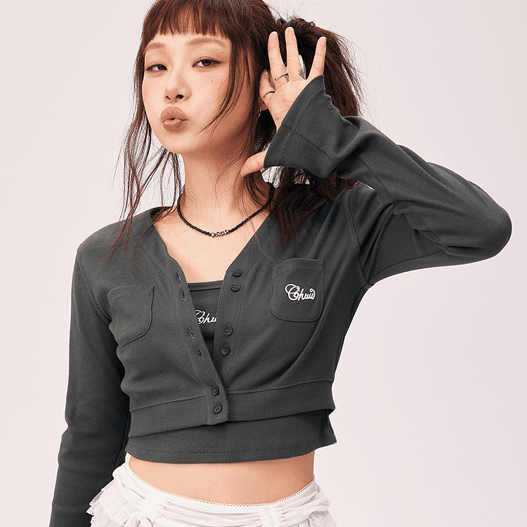 CHUU Carbon Gray Женское короткое пальто - изображение 4