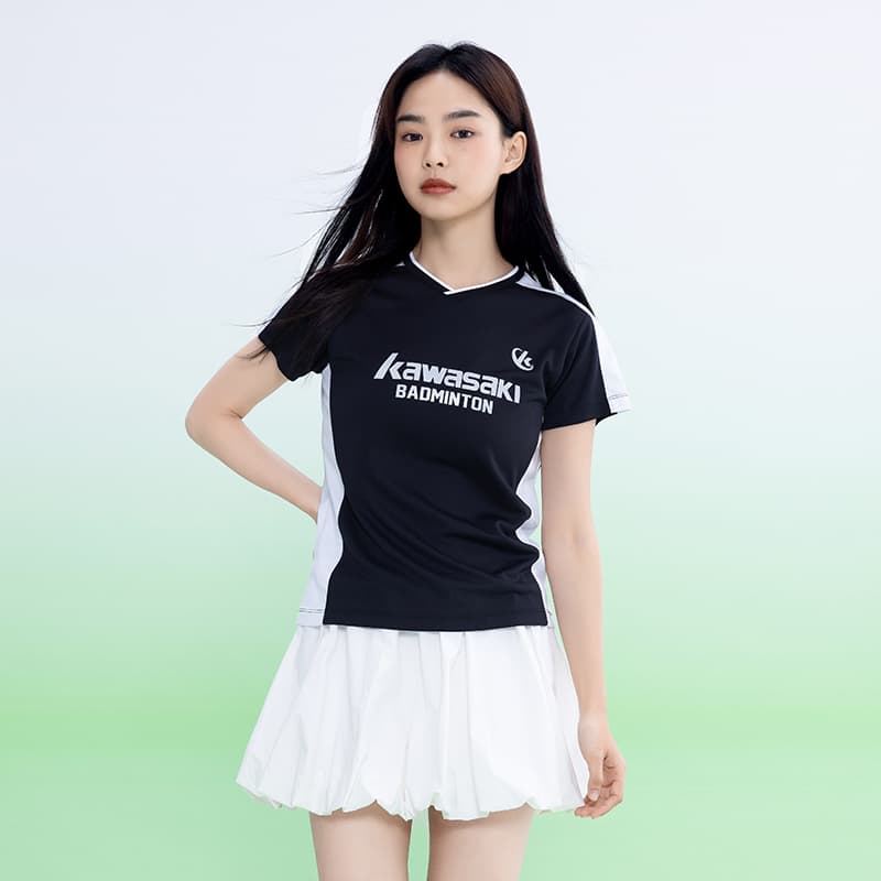 Kawasaki Retro Series Модный приталенный дышащий удобный гигроскопичный пуловер с V-образным вырезом для бадминтона женский - изображение 4