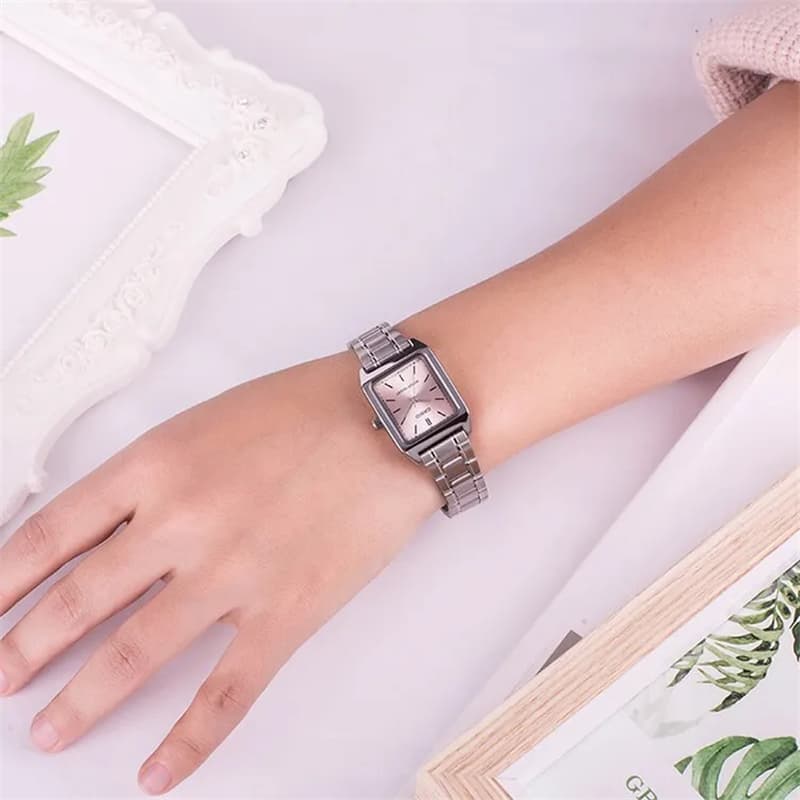 Часы CASIO Винтажные Маленькие Блоки Кварцевый Механизм Часы Женские Розовый Циферблат Часов - изображение 2
