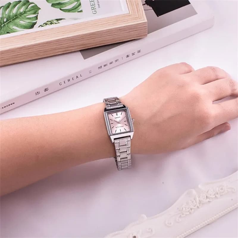 Часы CASIO Винтажные Маленькие Блоки Кварцевый Механизм Часы Женские Розовый Циферблат Часов - изображение 4