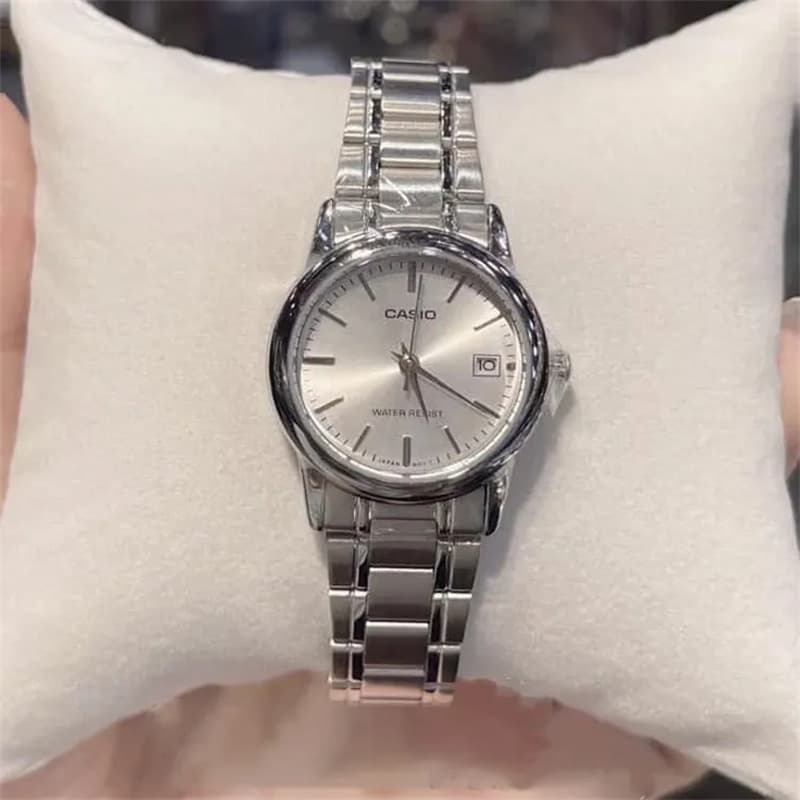 Часы Casio Минималистичная Мода Кварцевый Механизм Часы Женские Серебристый Циферблат - изображение 3
