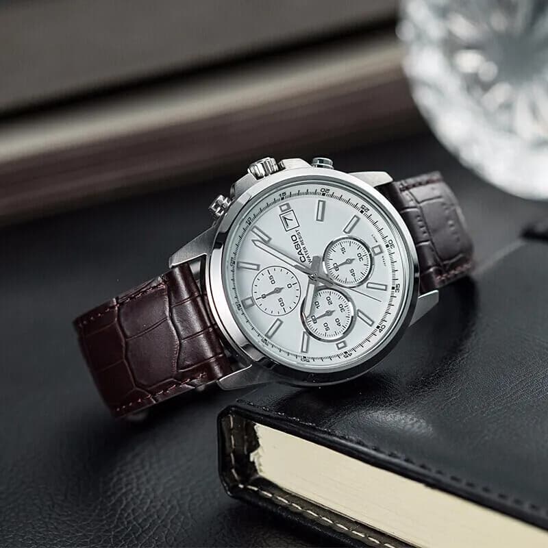 Часы CASIO Кварцевый механизм Часы Мужские Белый циферблат - изображение 4
