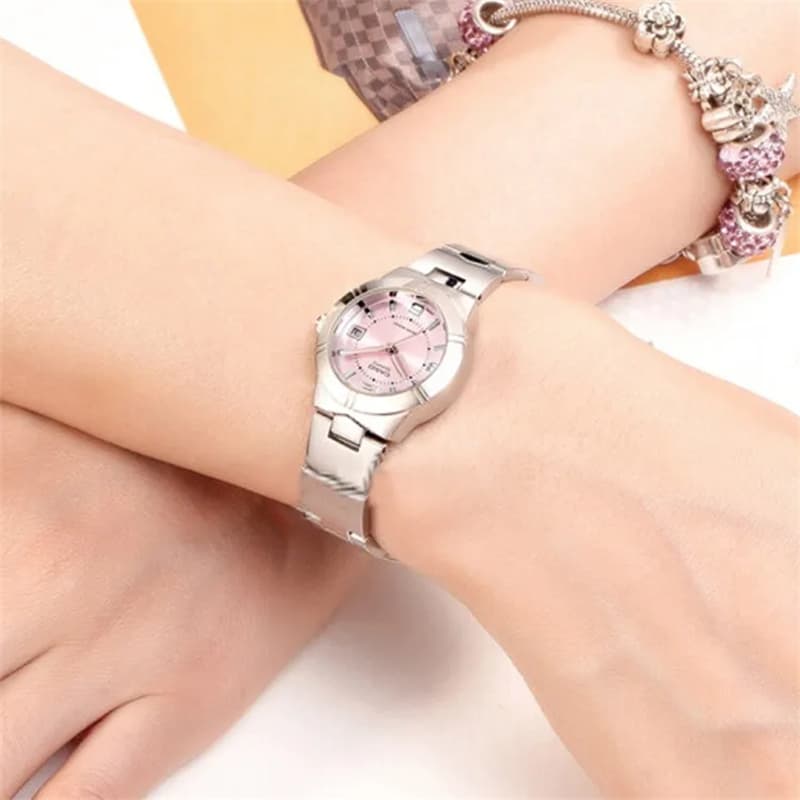 Часы CASIO CRUSHED ICE Кварцевый механизм Нержавеющая сталь Шнуровка Часы Женские Розовый циферблат часов - изображение 3