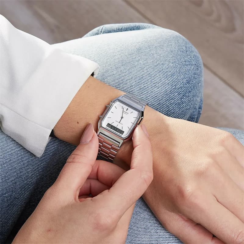 Часы CASIO Square Dual Display Series Кварцевый механизм Watch Women's Watch Белый циферблат - изображение 3