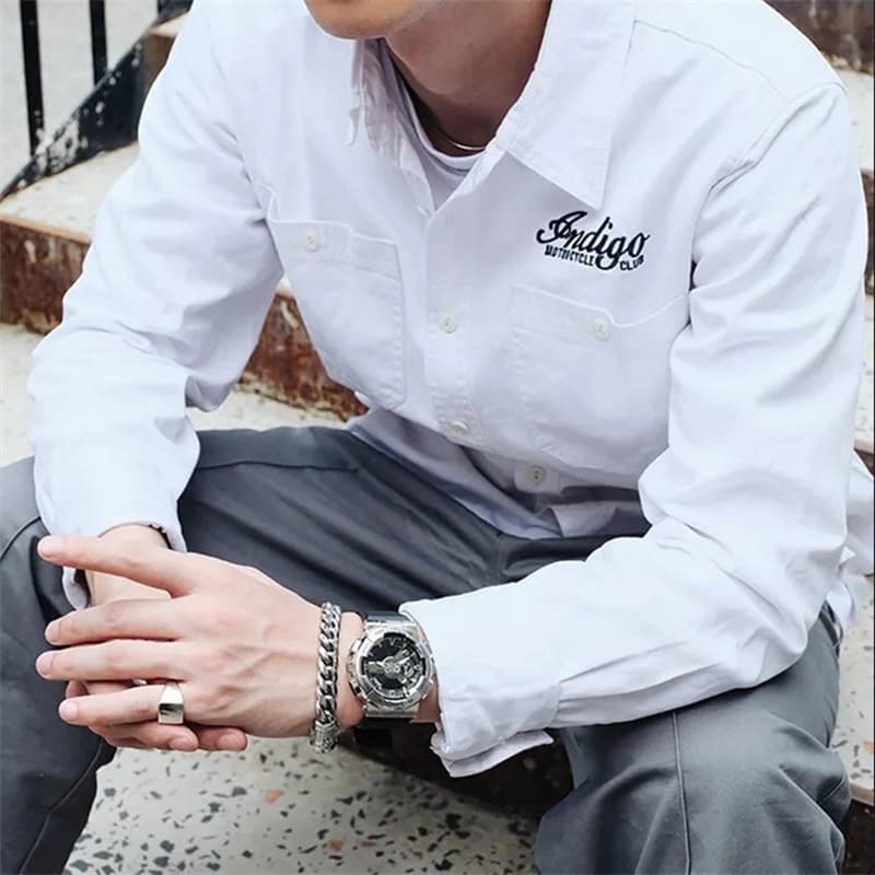 Часы G-SHOCK Металлическая эволюция серебряного кольца Водонепроницаемый Ударопрочный Антимагнитный Кварцевый механизм Унисекс Черный циферблат - изображение 3