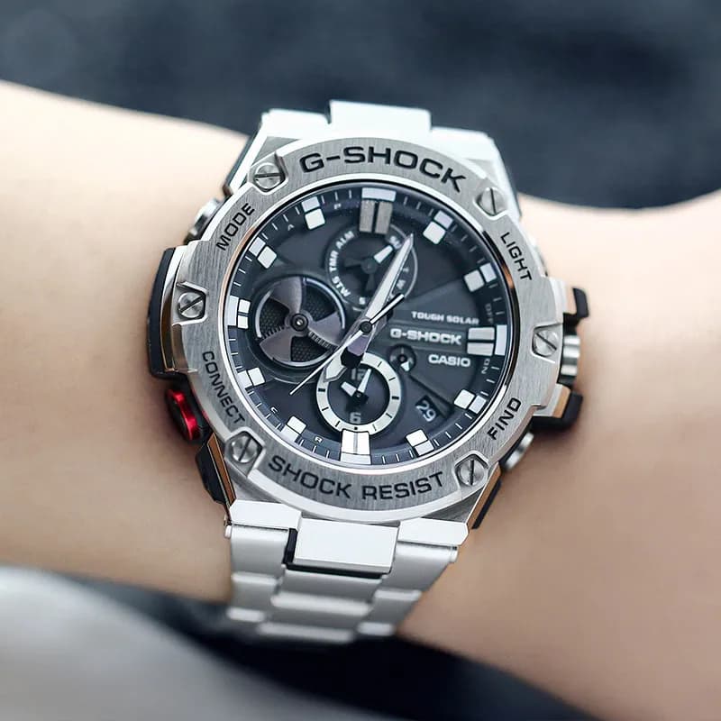 Часы G Shock Кварцевый механизм Нержавеющая сталь Шнуровка Часы Унисекс Черный циферблат - изображение 4