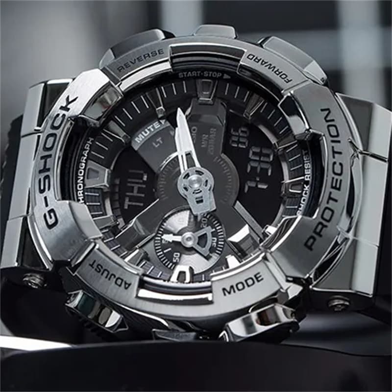 Часы G-SHOCK Металлическая эволюция серебряного кольца Водонепроницаемый Ударопрочный Антимагнитный Кварцевый механизм Унисекс Черный циферблат - изображение 2