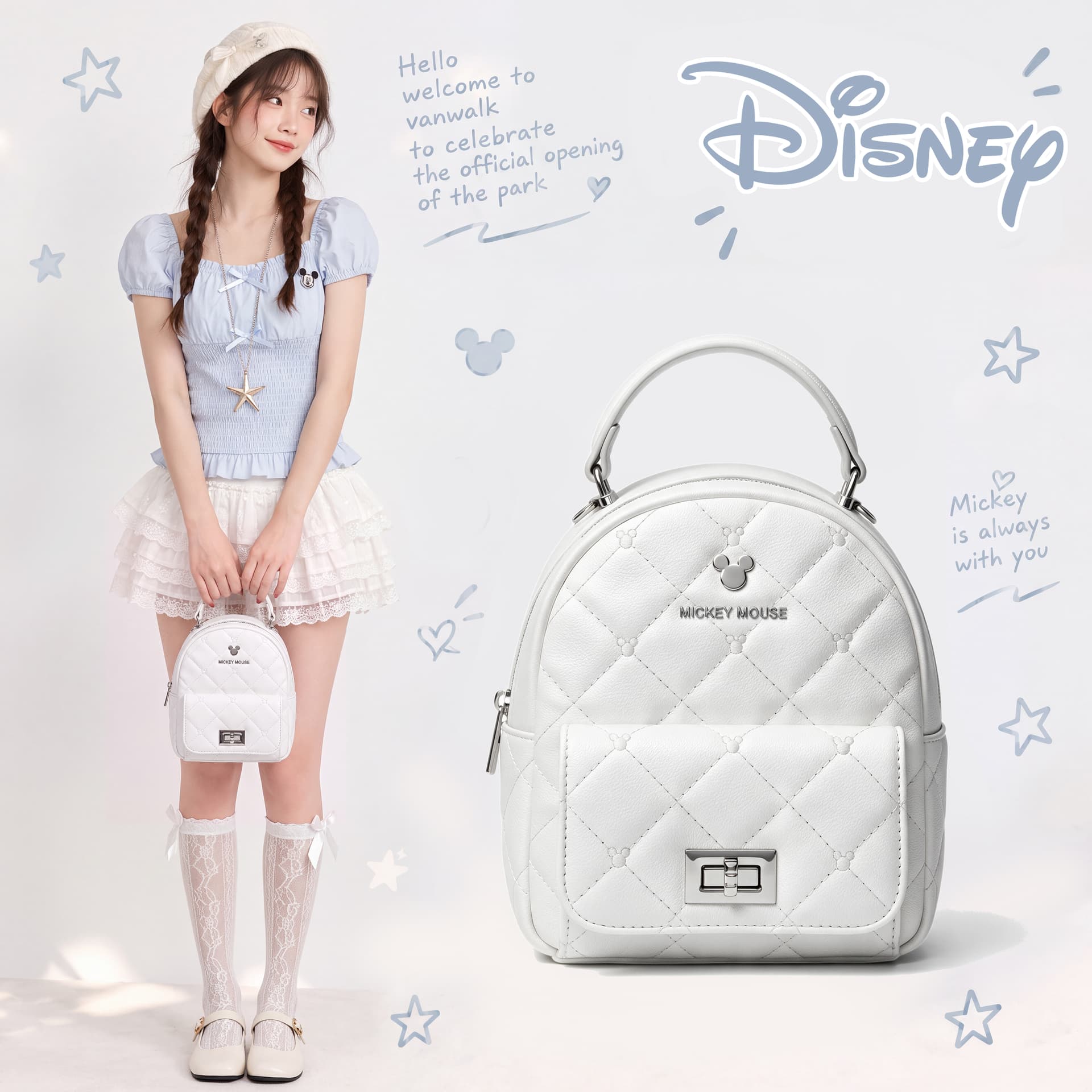Рюкзак Disney ПУ (полиуретан) Рюкзак Рюкзаки Стандартный Женские Белый Серебряный - изображение 4