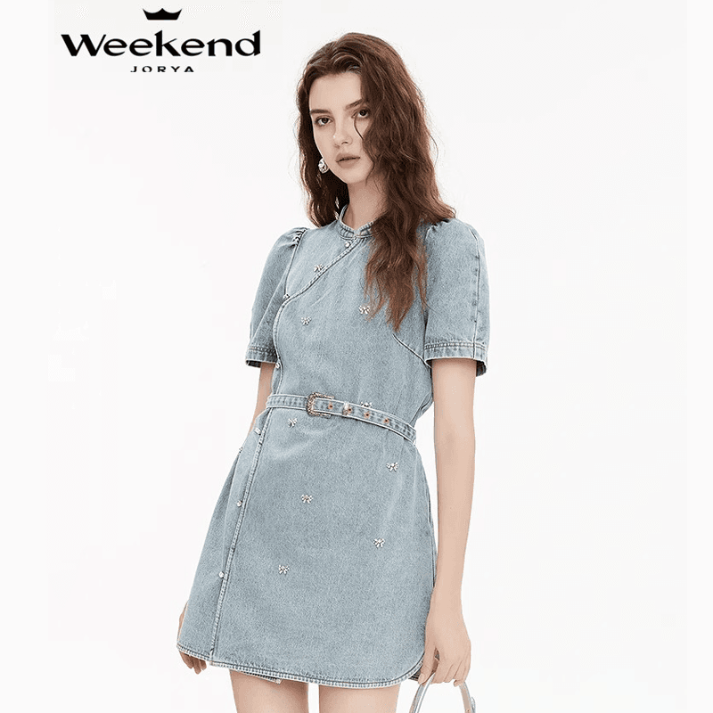 Платье JORYAweekend Короткое платье с короткими рукавами женское синее - изображение 4