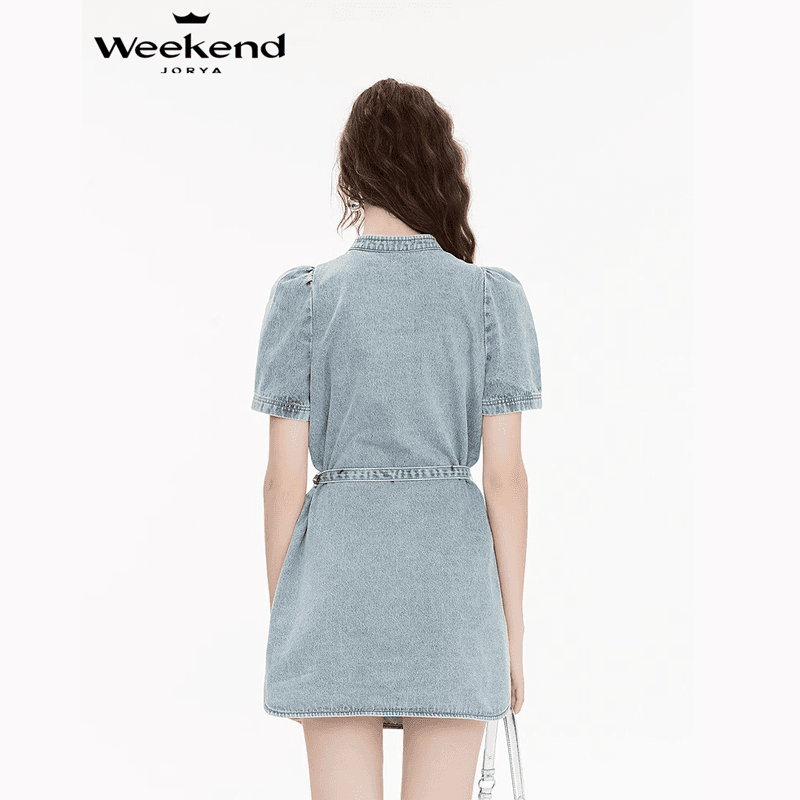 Платье JORYAweekend Короткое платье с короткими рукавами женское синее - изображение 5