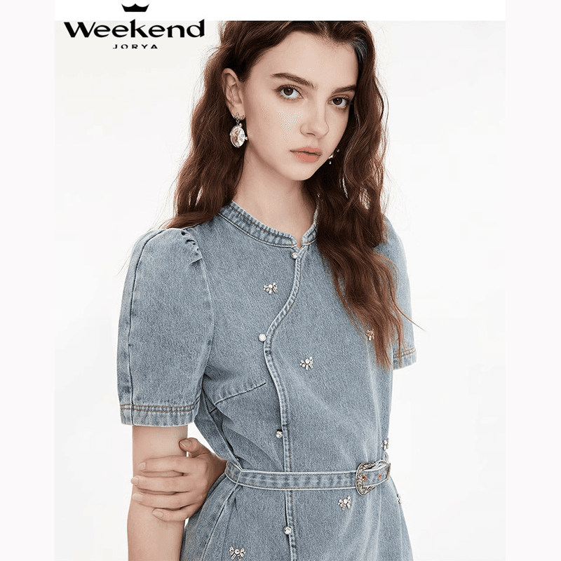 Платье JORYAweekend Короткое платье с короткими рукавами женское синее - изображение 3