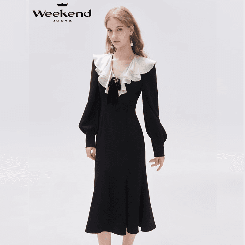 Платье JORYAweekend Длинное платье с длинными рукавами женское черное - изображение 5