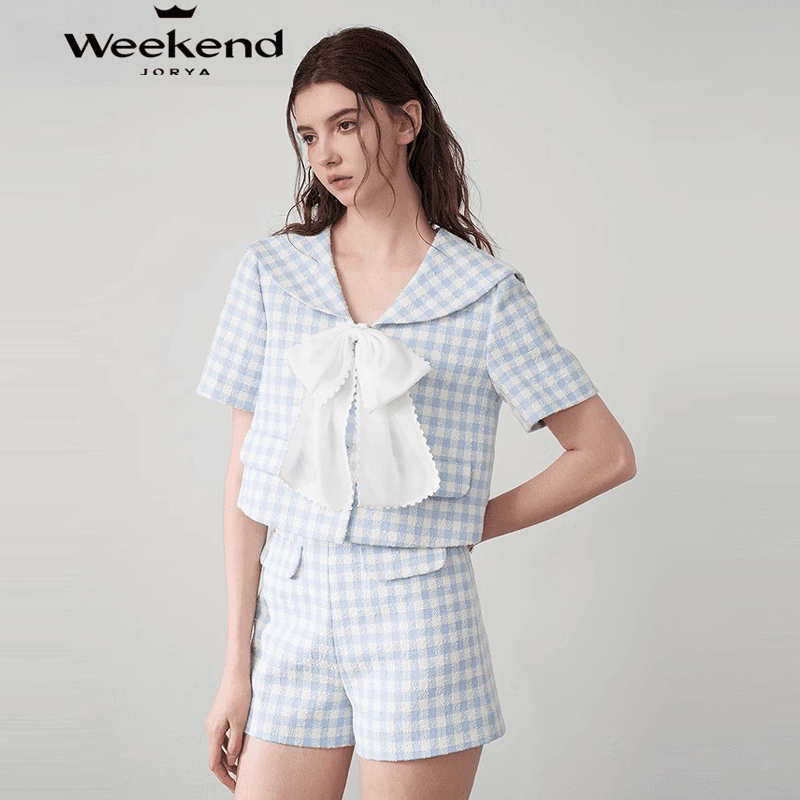 JORYAweekend Преппи стиль Короткое пальто Женское синее - изображение 3