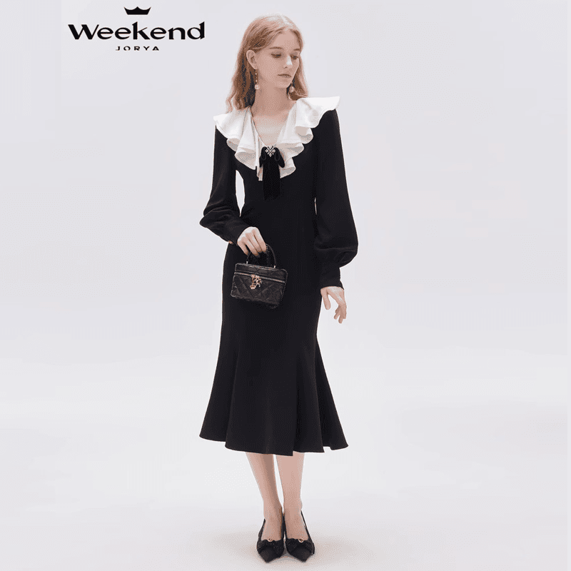 Платье JORYAweekend Длинное платье с длинными рукавами женское черное - изображение 3