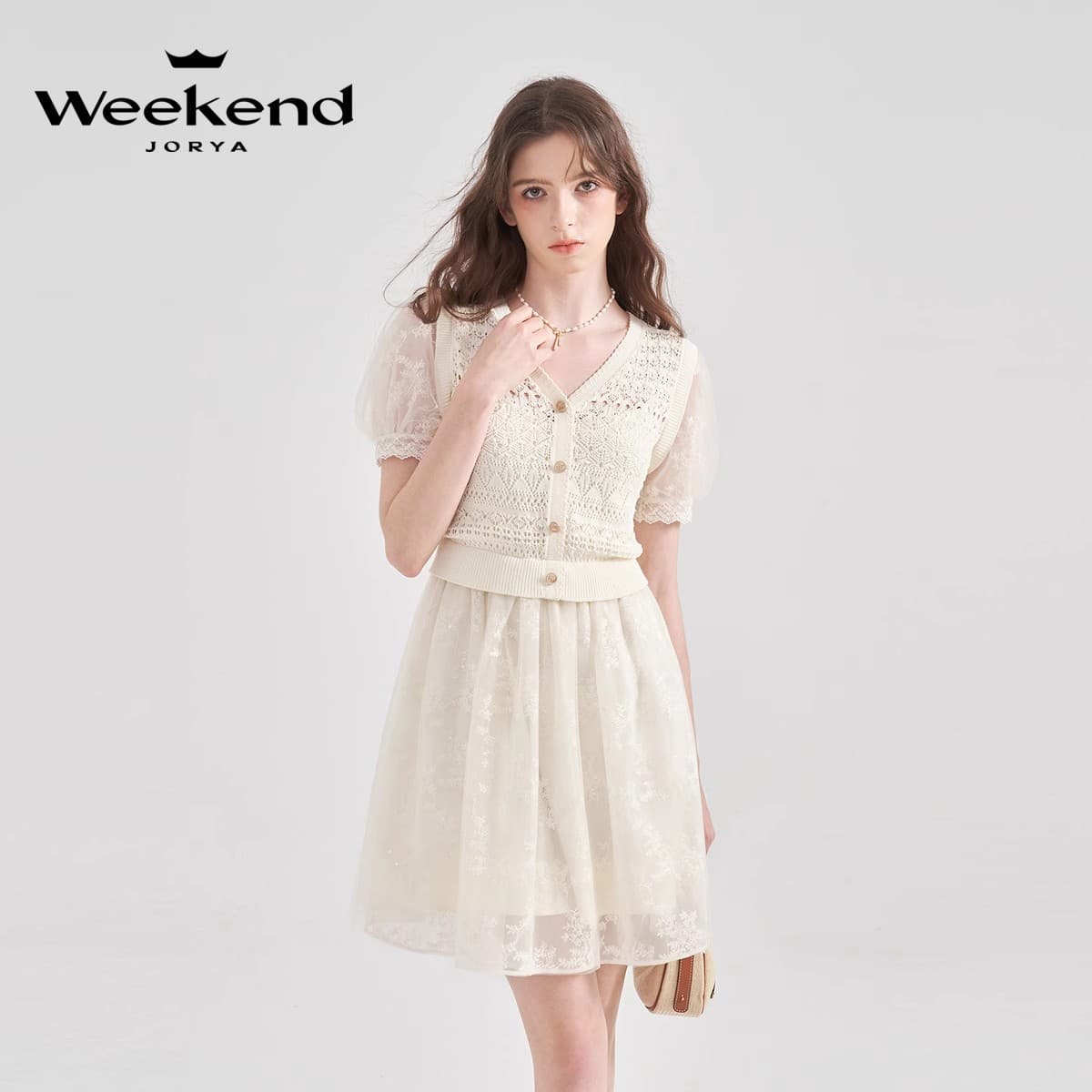 Платье JORYAweekend Короткое платье с короткими рукавами женское бежевое - изображение 3