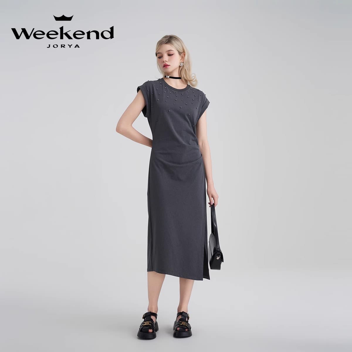 Платье JORYAweekend Короткое платье с короткими рукавами женский ветерный серый - изображение 3