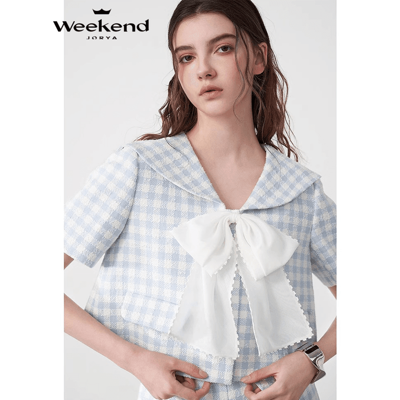 JORYAweekend Преппи стиль Короткое пальто Женское синее - изображение 4