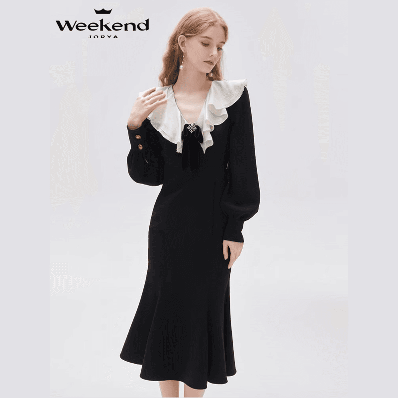 Платье JORYAweekend Длинное платье с длинными рукавами женское черное - изображение 4