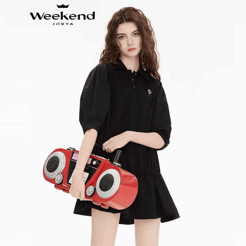 Платье JORYAweekend Короткое платье с короткими рукавами женское черное - изображение 1