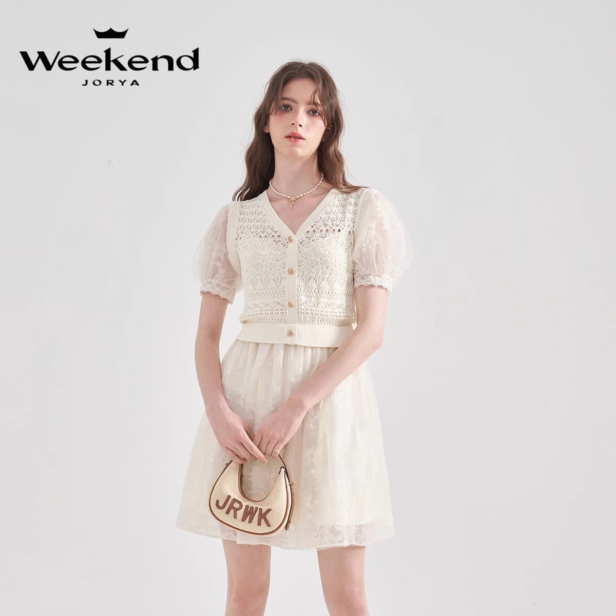 Платье JORYAweekend Короткое платье с короткими рукавами женское бежевое - изображение 4