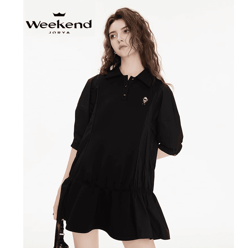 Платье JORYAweekend Короткое платье с короткими рукавами женское черное - изображение 3