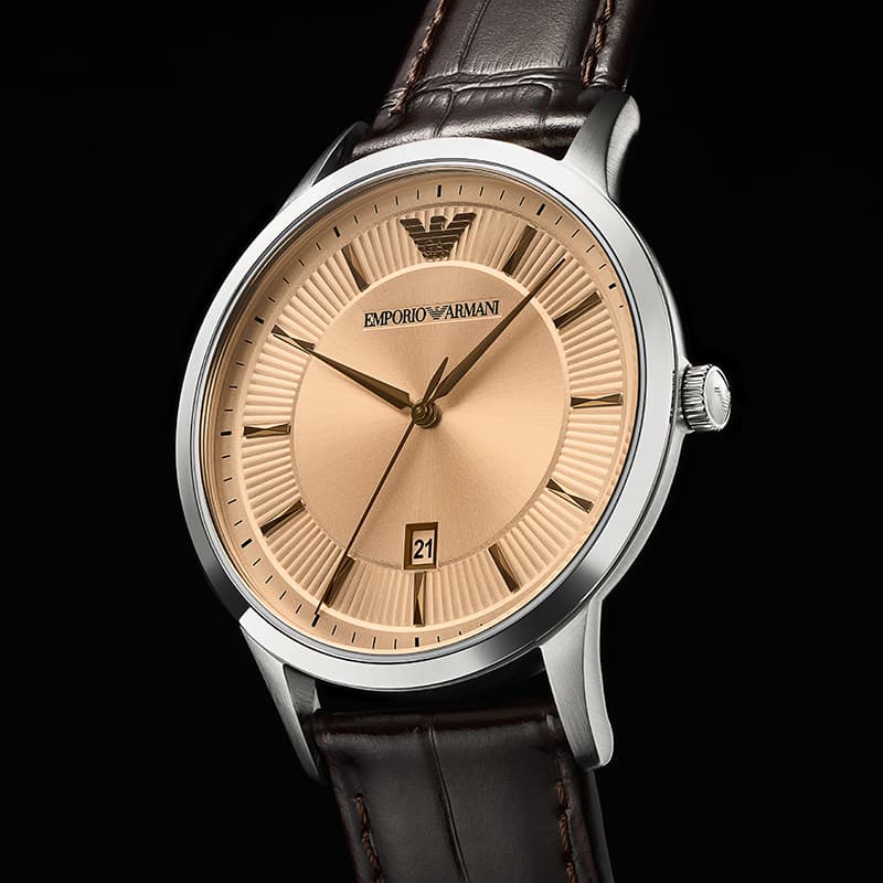 Механические часы EMPORIO ARMANI Обхват запястья Часы Кварцевый механизм Кожаный ремешок Кофе Циферблат часов Men's watches - изображение 5