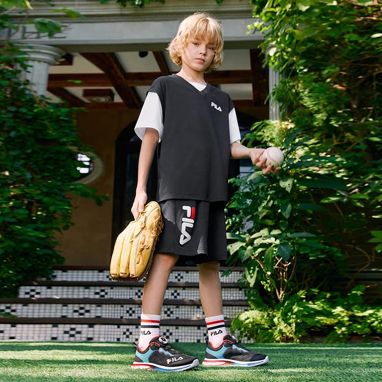 Кроссовки FILA KIDS Амортизация устойчивость к истиранию дышащий низкий топ детская беговая обувь черный синий - изображение 6