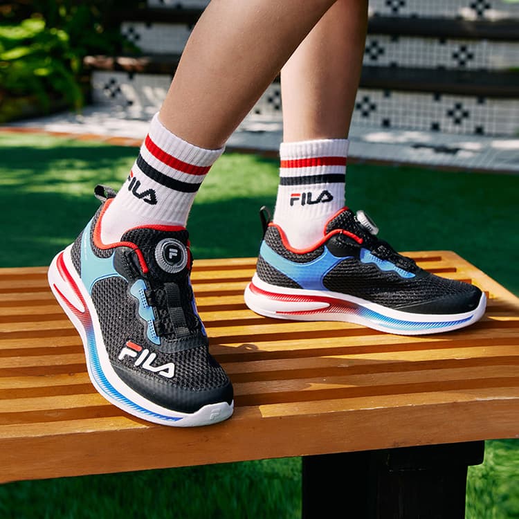 Кроссовки FILA KIDS Амортизация устойчивость к истиранию дышащий низкий топ детская беговая обувь черный синий - изображение 7