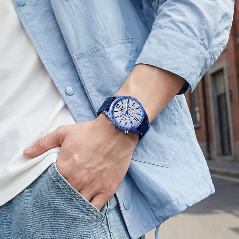 Механические часы Часы Lee Denim Collection с кварцевым механизмом ремешок из денима шнуровка синий циферблат мужские часы - изображение 5