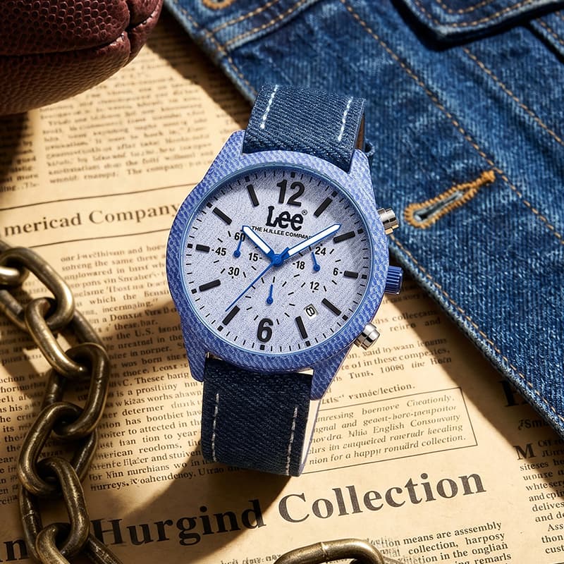 Механические часы Часы Lee Denim Collection с кварцевым механизмом ремешок из денима шнуровка синий циферблат мужские часы - изображение 4