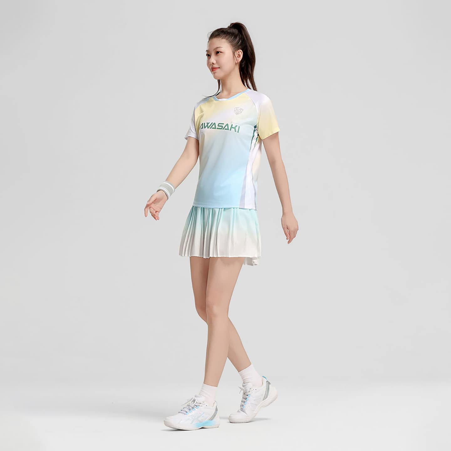 Kawasaki Set Magic Цветы (Gradient Yellow Топ + Gradient Yellow Низ) Женские Бадминтон Топы и Футболки - изображение 6