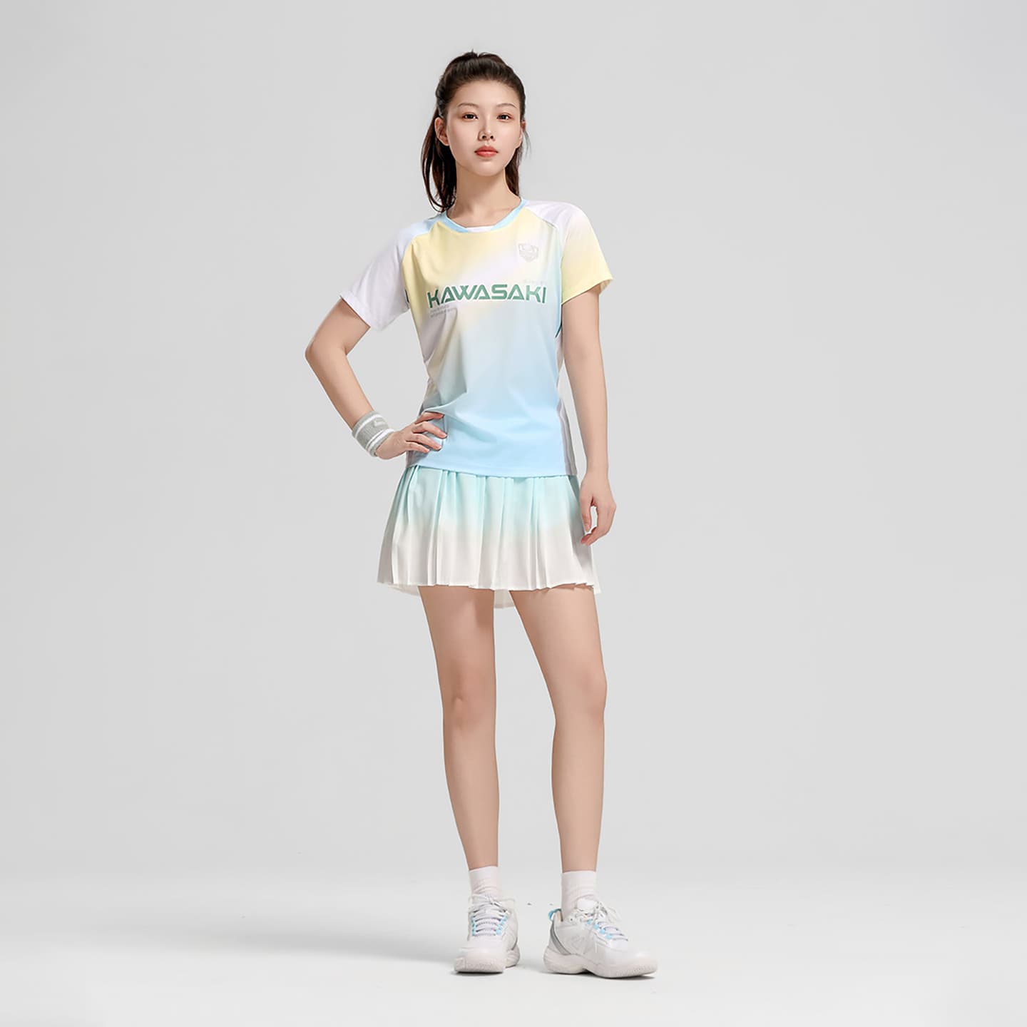 Kawasaki Set Magic Цветы (Gradient Yellow Топ + Gradient Yellow Низ) Женские Бадминтон Топы и Футболки - изображение 5