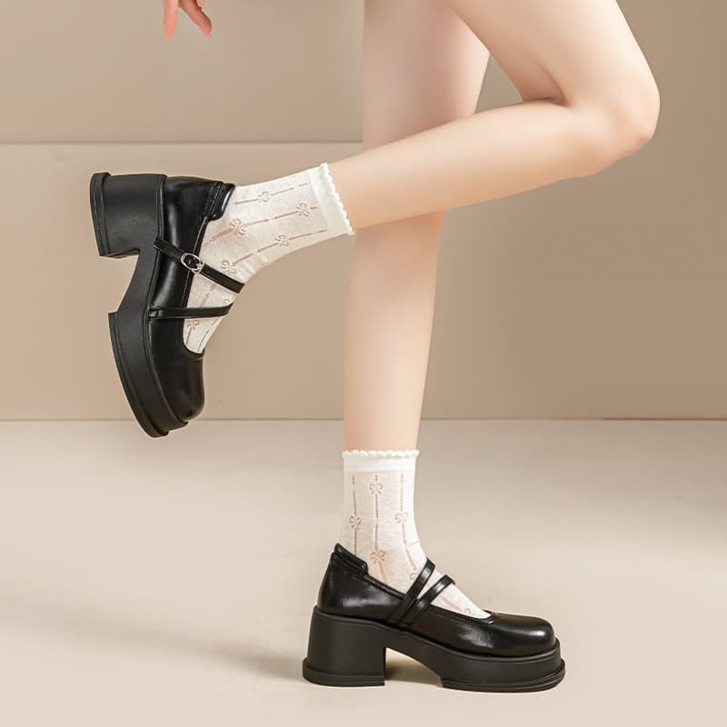 Warrior Квадратный каблук Туфли Мэри Джейн 7CM Женские Черные - изображение 6