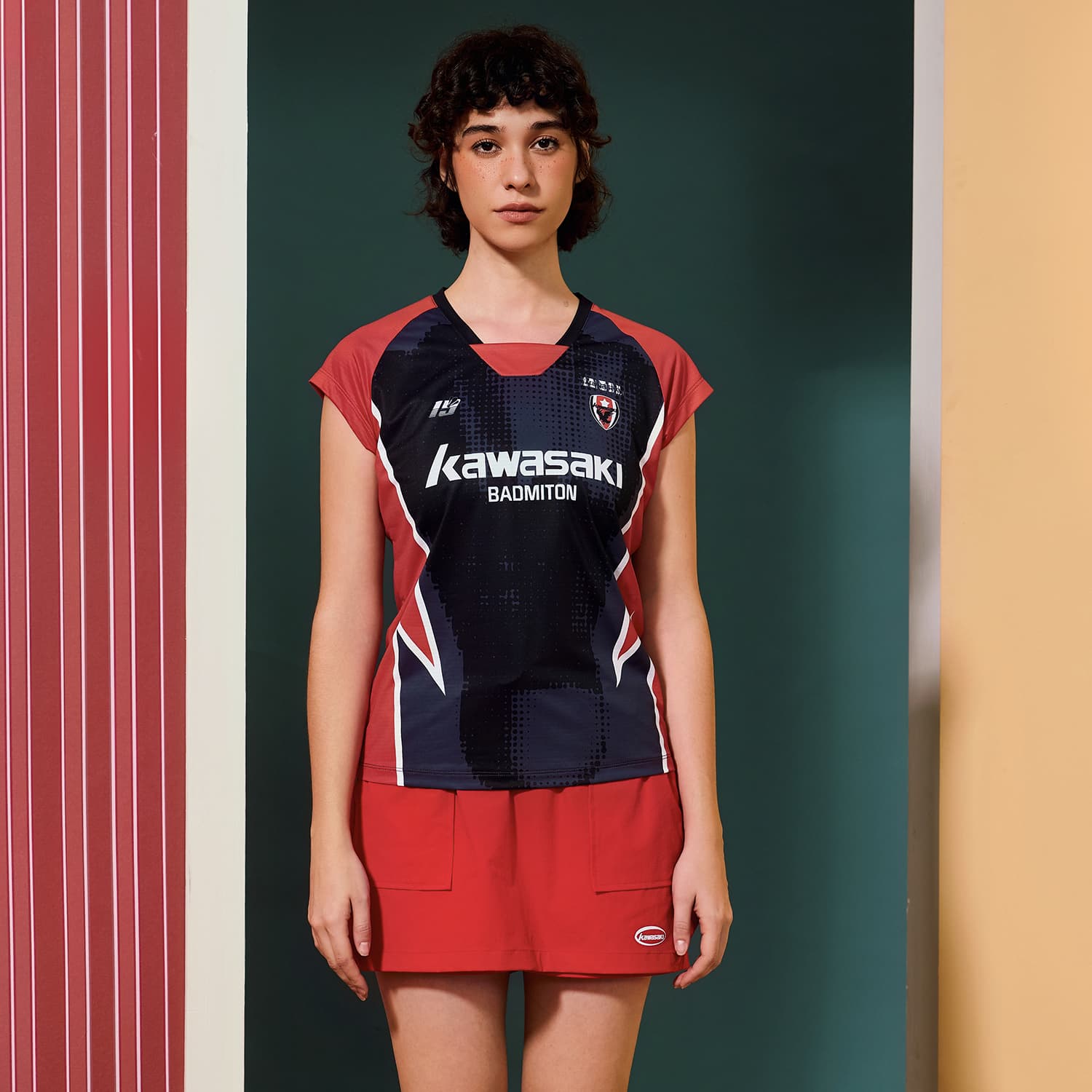 Кавасаки Match Clothing Collection 26SS Бадминтон Джерси Женские 2 шт Розово-синий Красно-серый - изображение 2