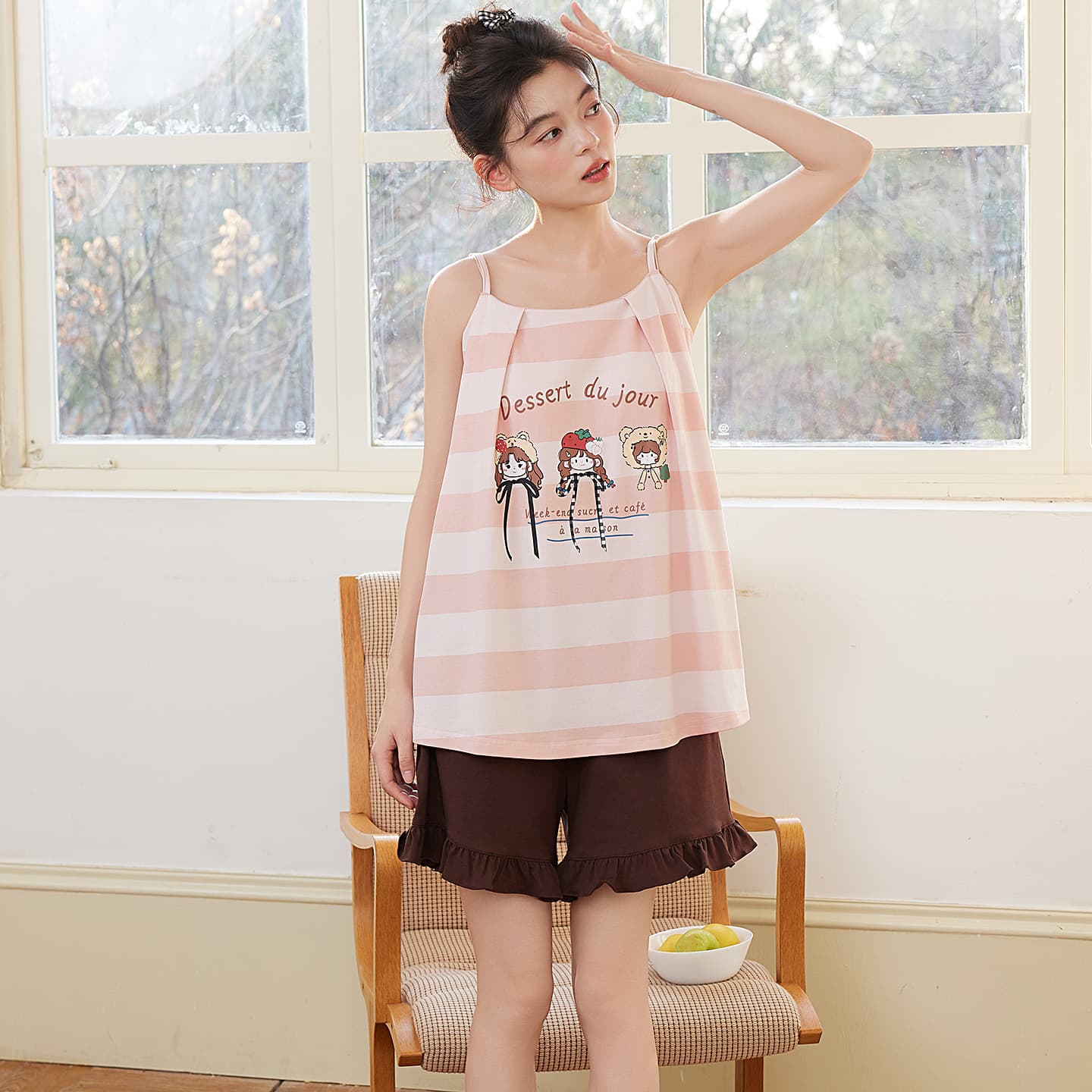 Пижама MIIOW Pink White Stripes Women's Pajama Sets - изображение 4
