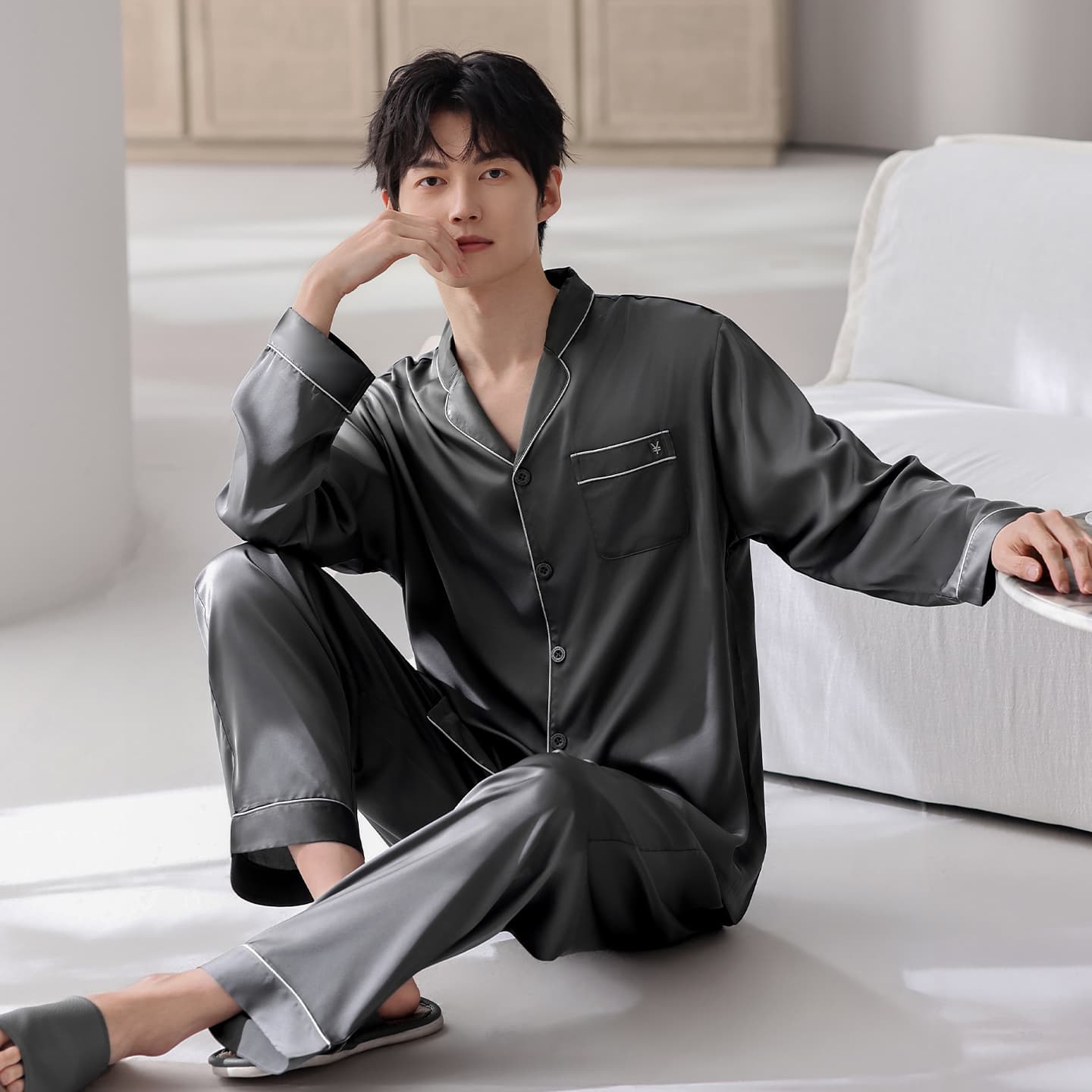 Пижама MIIOW Dark Gray Men's Pajama Sets MIIOW Темно-серый мужской пижамный комплект - изображение 6