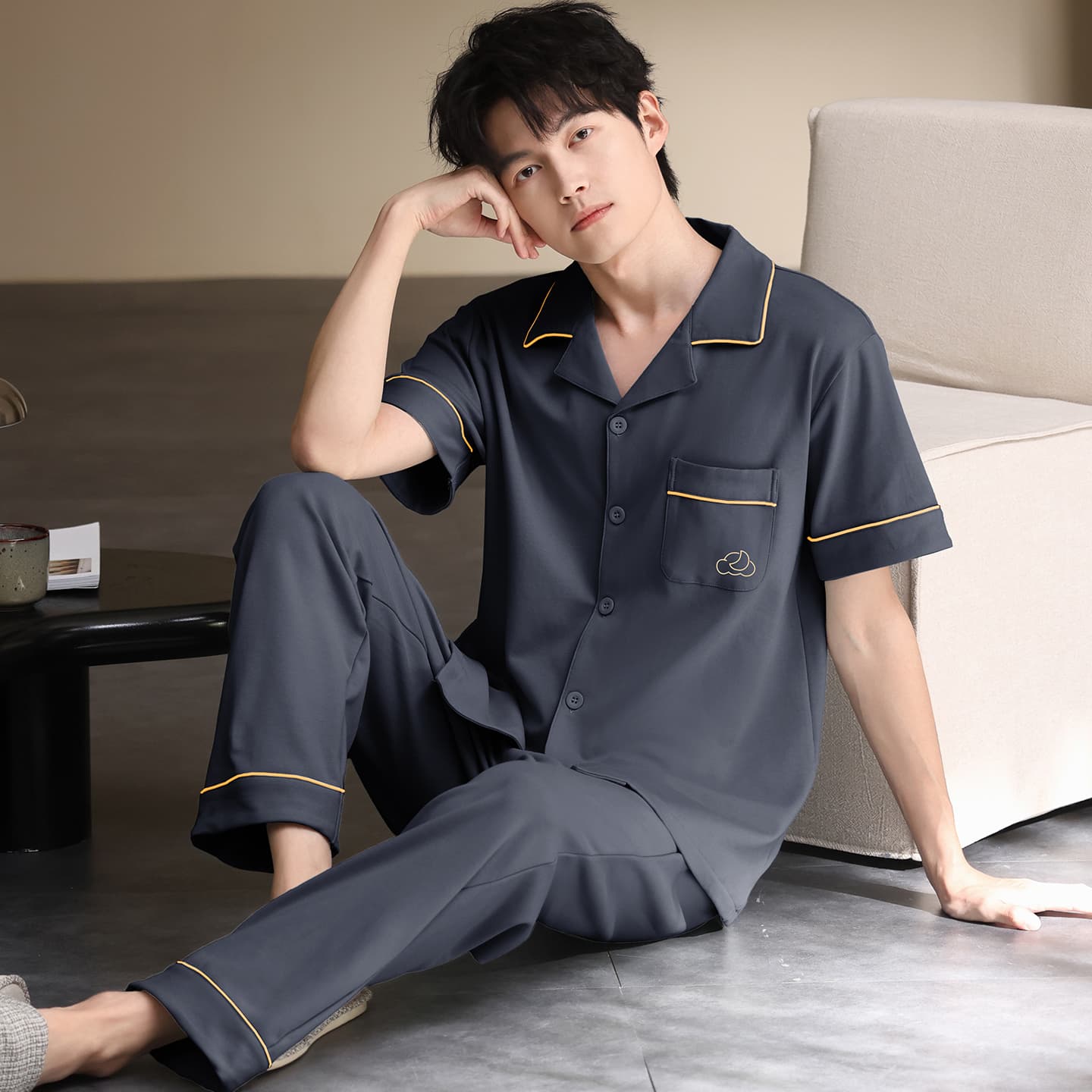 Пижама MIIOW Dark Gray Men's Pajama Sets MIIOW Темно-серый мужской пижамный комплект - изображение 5