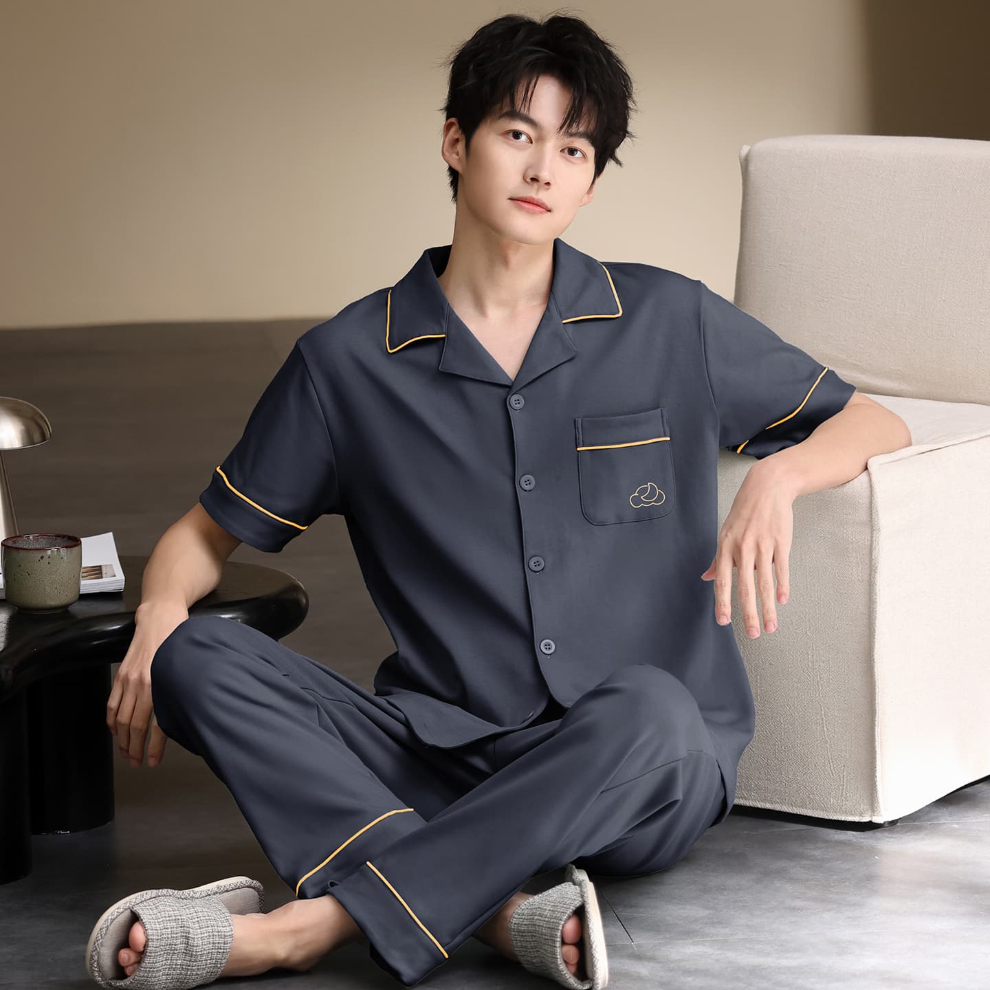 Пижама MIIOW Dark Gray Men's Pajama Sets MIIOW Темно-серый мужской пижамный комплект - изображение 2