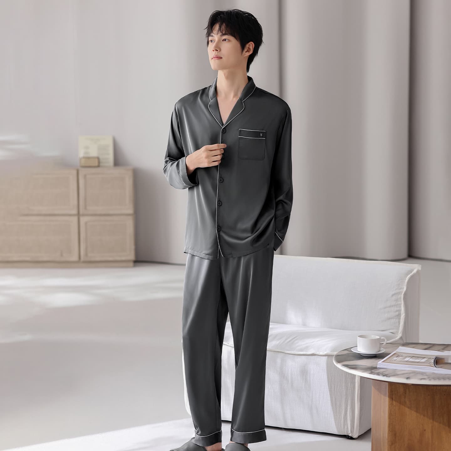 Пижама MIIOW Dark Gray Men's Pajama Sets MIIOW Темно-серый мужской пижамный комплект - изображение 4