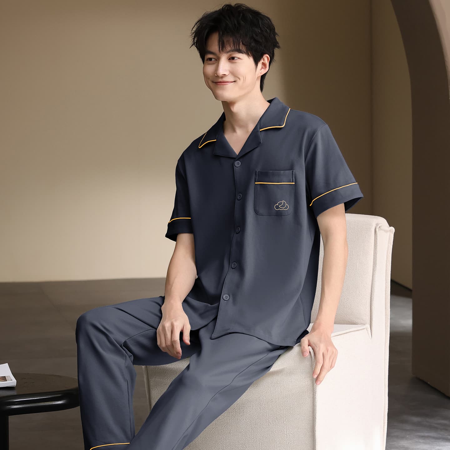 Пижама MIIOW Dark Gray Men's Pajama Sets MIIOW Темно-серый мужской пижамный комплект - изображение 4