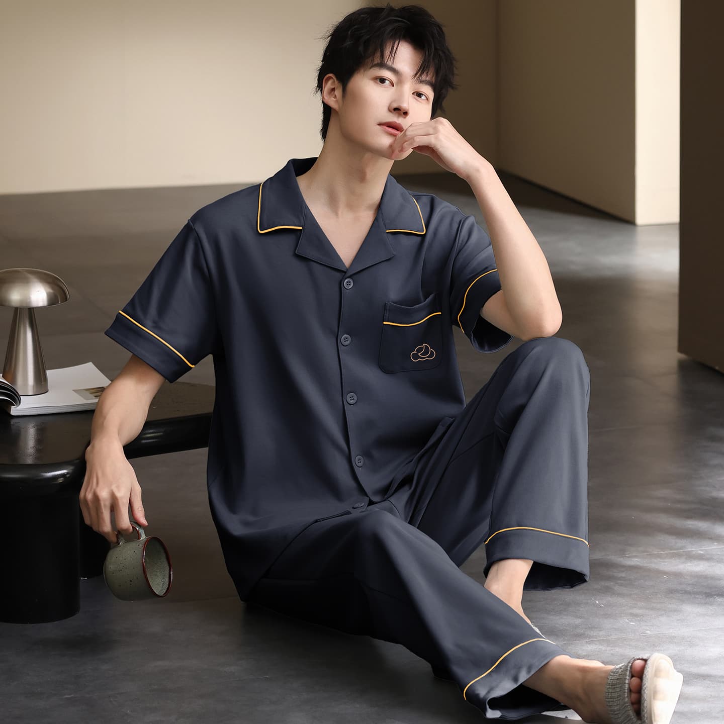 Пижама MIIOW Dark Gray Men's Pajama Sets MIIOW Темно-серый мужской пижамный комплект - изображение 6