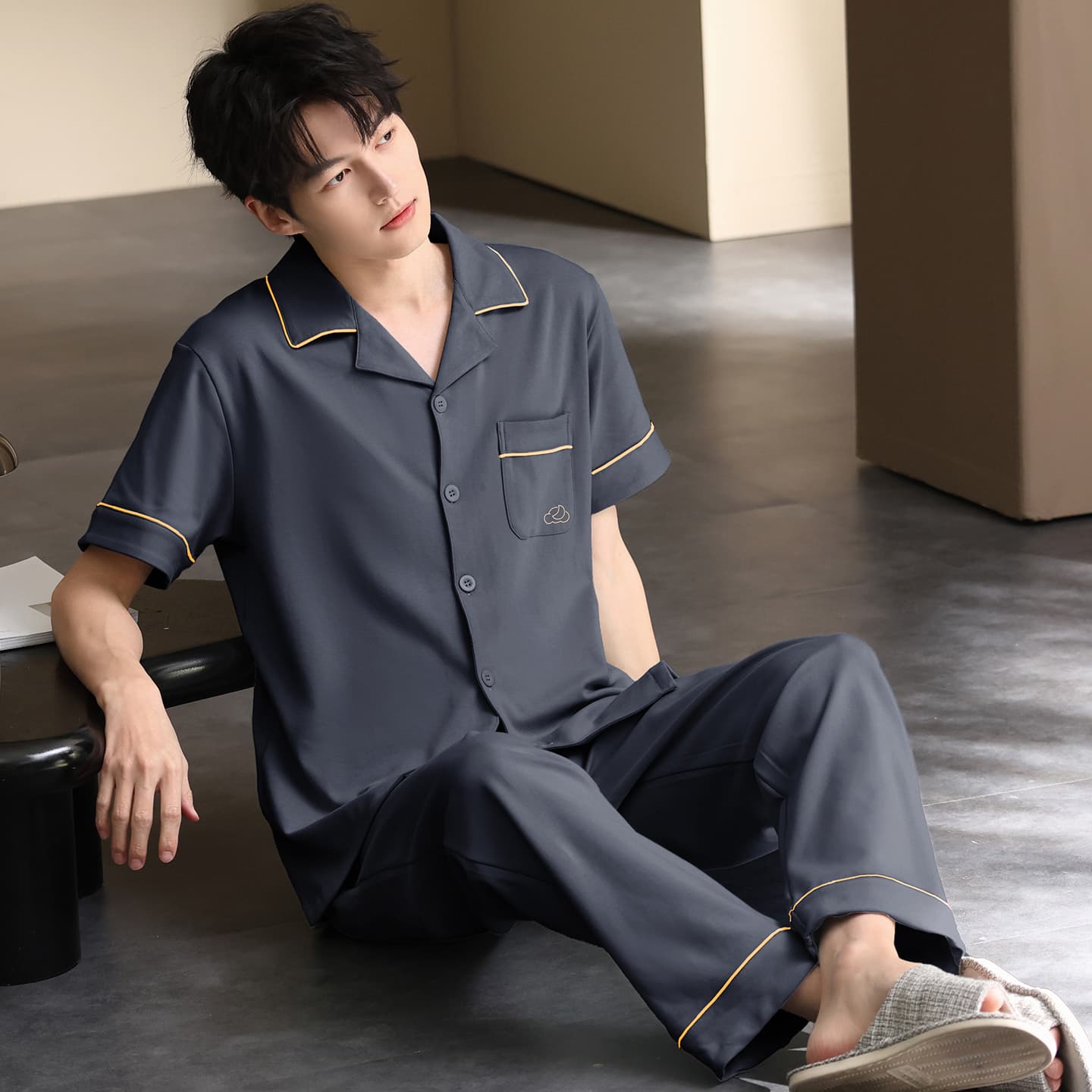Пижама MIIOW Dark Gray Men's Pajama Sets MIIOW Темно-серый мужской пижамный комплект - изображение 3