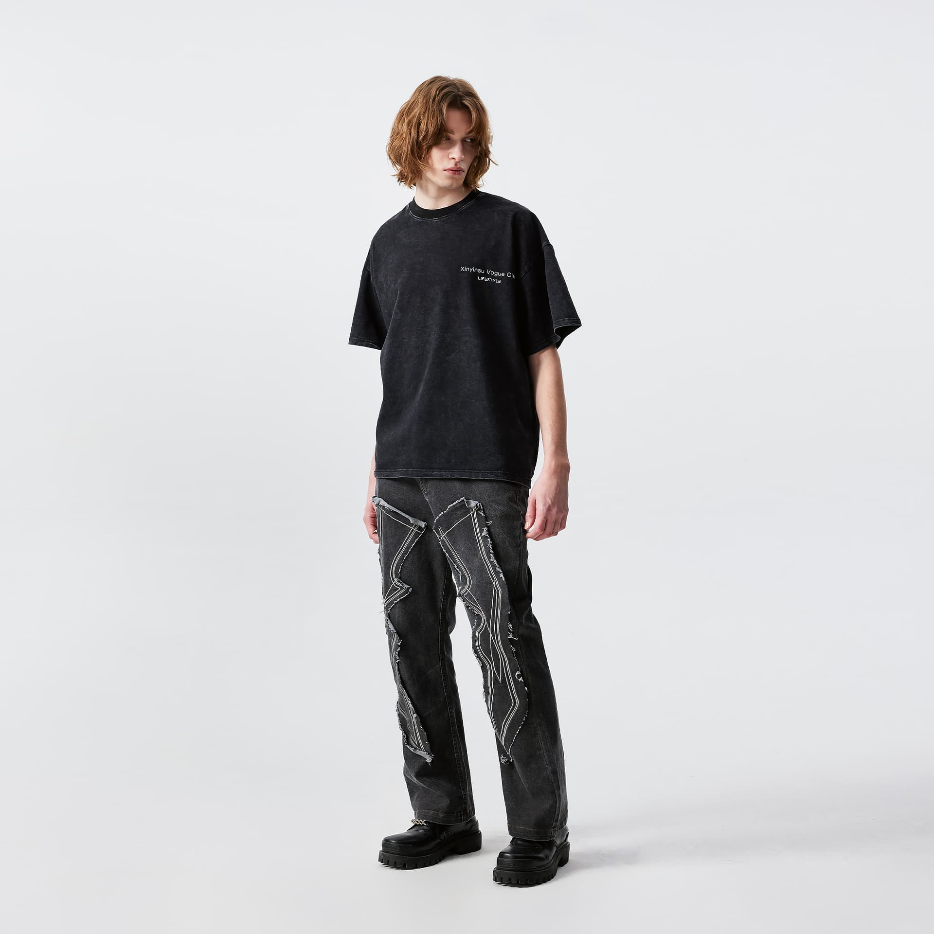 Штаны XINYINSU 25SS Джинсы Унисекс Черные - изображение 8